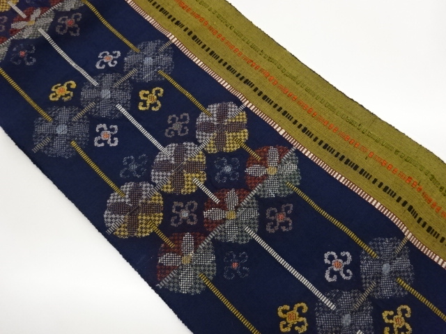 JAPANESE NAGOYA OBI / TSUMUGI / WOVEN ABSTRACT FLOWERS